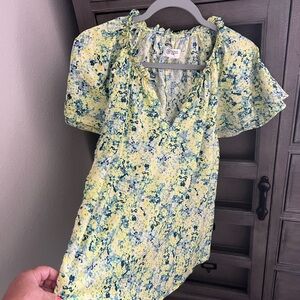 Candace Cameron Bure Blue and Yellow Floral Top